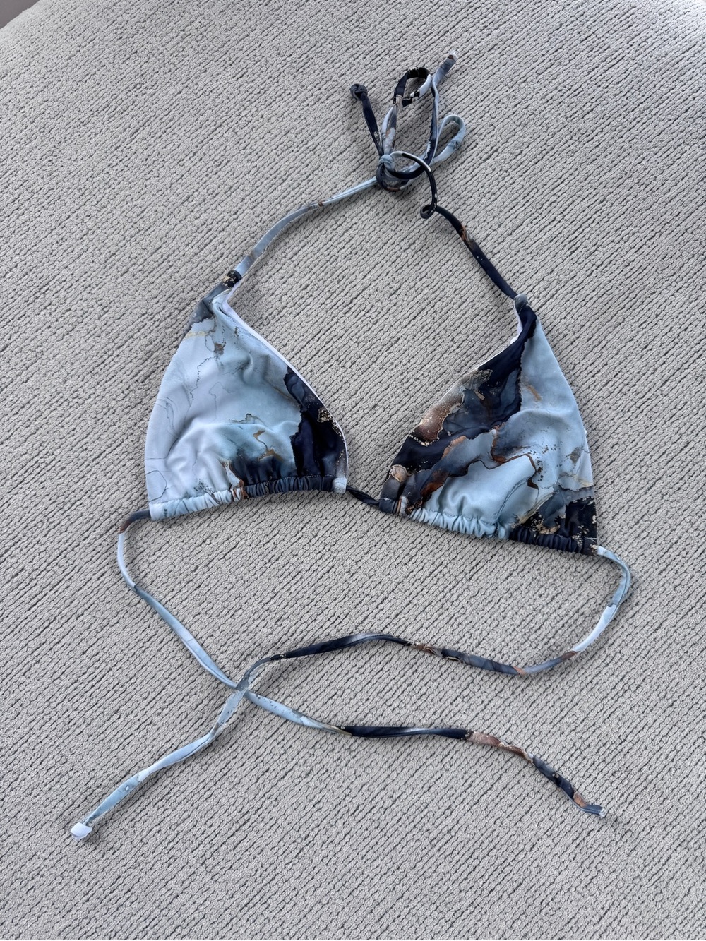 Marbled Triangle Bikini Top in Light Blue and Black